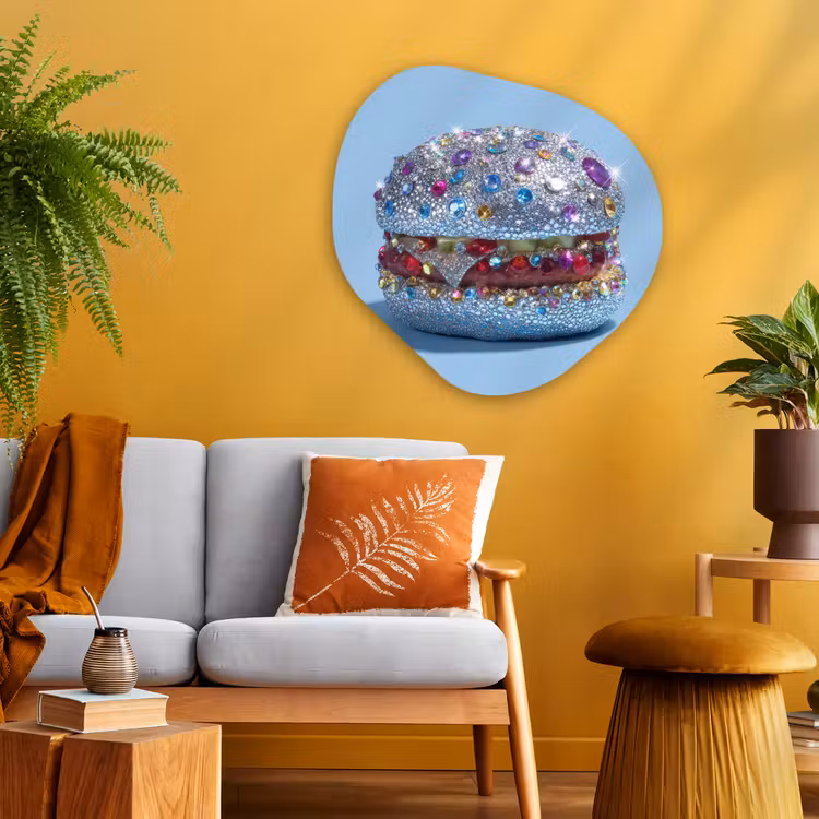Organisch schilderij - Glas - Glitters - Hamburger - Blauw — 3