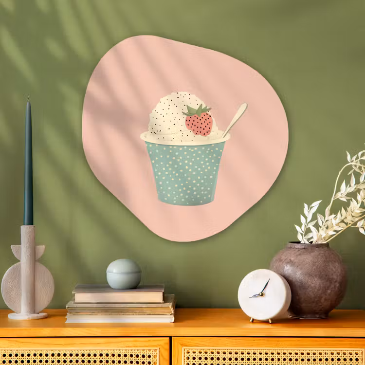 Organisch schilderij - Glas - Bakje - Ijs - Aardbei - Roze — 2