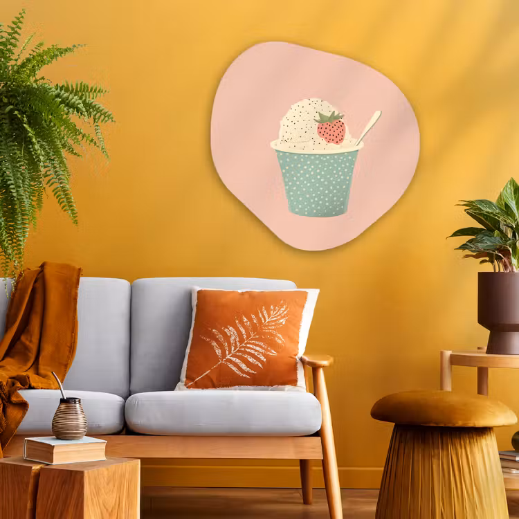 Organisch schilderij - Glas - Bakje - Ijs - Aardbei - Roze — 3