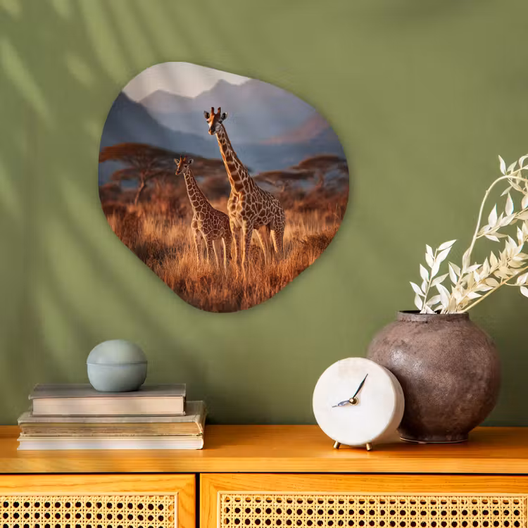 Organisch schilderij - Forex - Giraffen - Hoog gras - Acaciabomen — 2