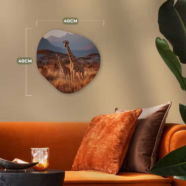 Organisch schilderij - Forex - Giraffen - Hoog gras - Acaciabomen — 4