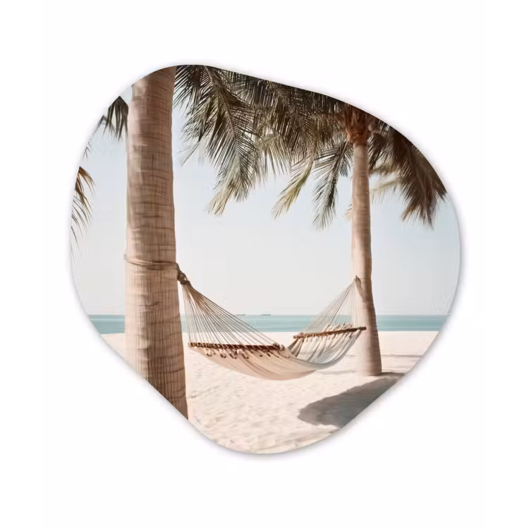 Organisch schilderij - Glas - Hangmat - Palmbomen - Strand - Zee — 1