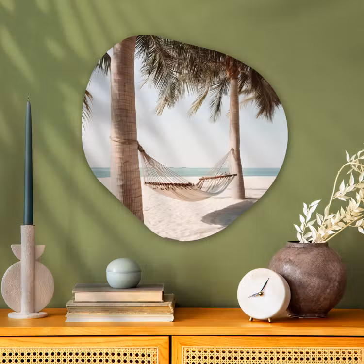 Organisch schilderij - Glas - Hangmat - Palmbomen - Strand - Zee — 2
