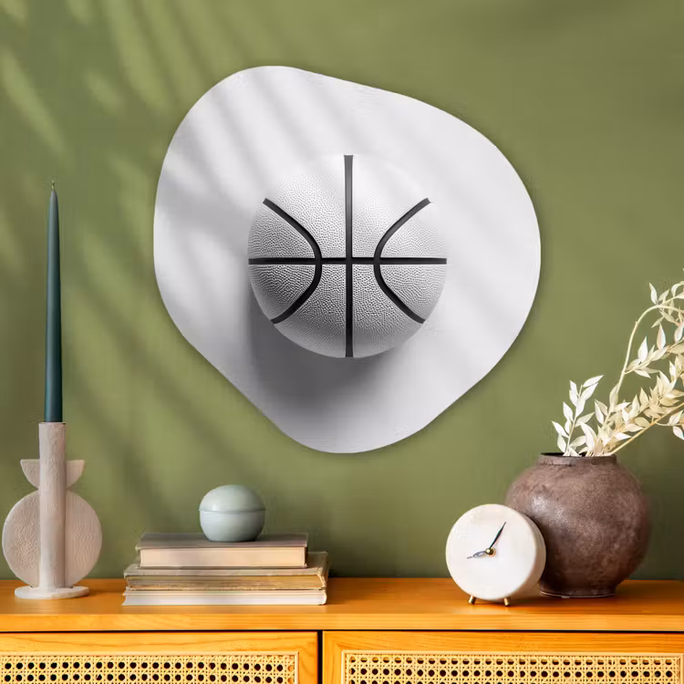Organisch schilderij - Glas - Basketbal - Wit - Schaduw - Lijnen — 2