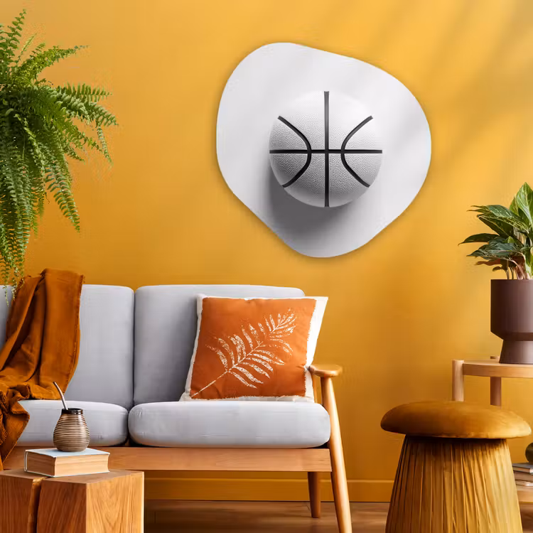 Organisch schilderij - Glas - Basketbal - Wit - Schaduw - Lijnen — 3