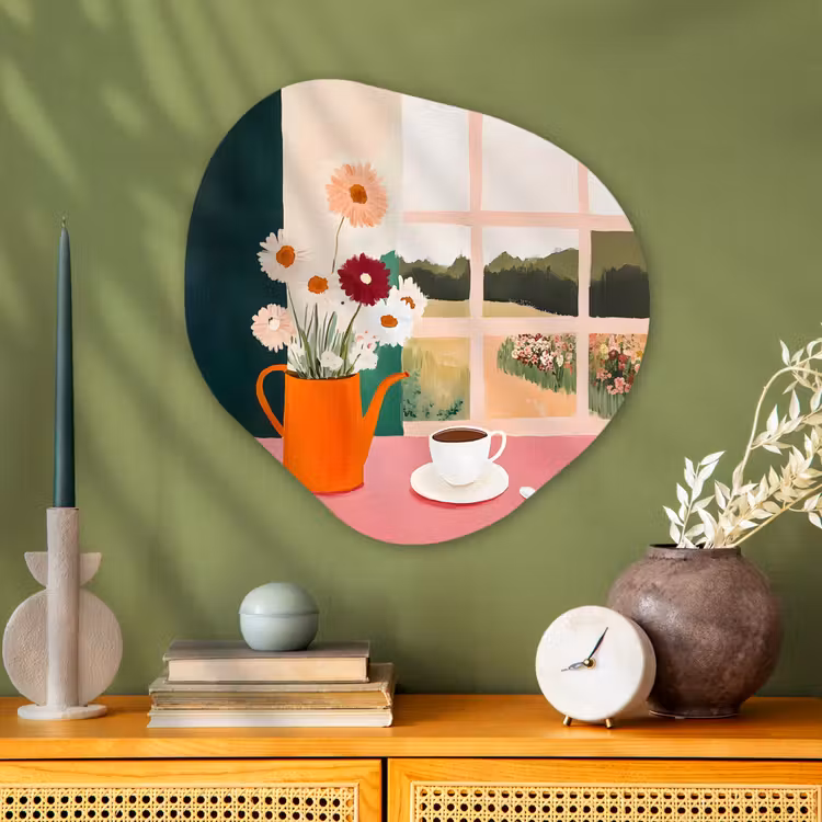Organisch schilderij - Glas - Bloemen - Koffie - Raam — 2
