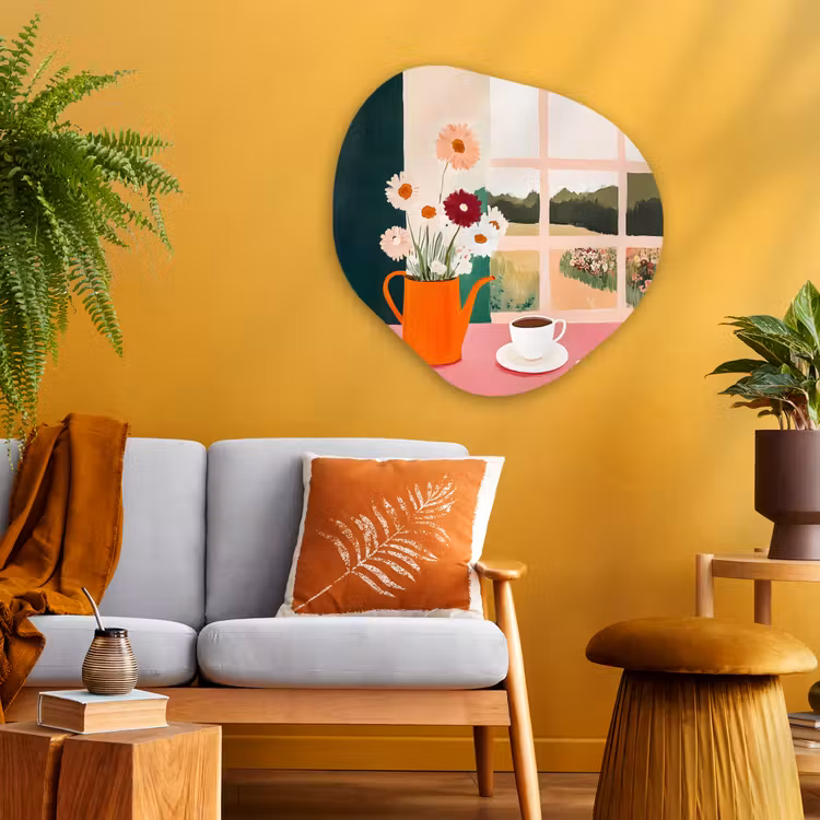 Organisch schilderij - Glas - Bloemen - Koffie - Raam — 3