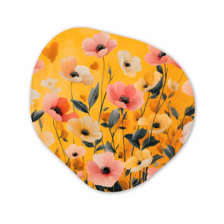 Organisch schilderij - Glas - Bloemen - Veld - Geel — 1