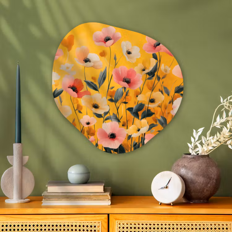 Organisch schilderij - Glas - Bloemen - Veld - Geel — 2