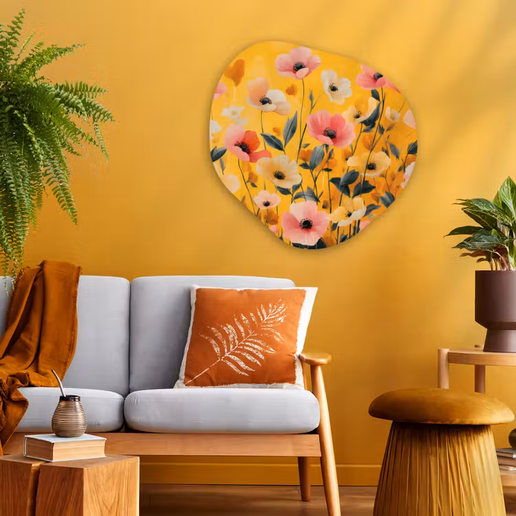 Organisch schilderij - Glas - Bloemen - Veld - Geel — 3