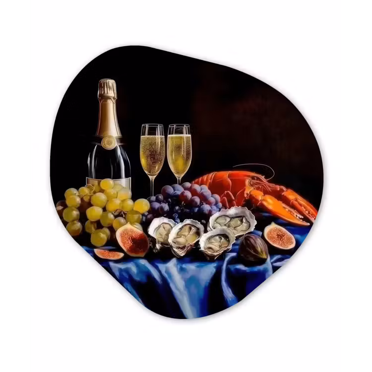 Organisch schilderij - Glas - Champagne - Luxe - Oesters — 1