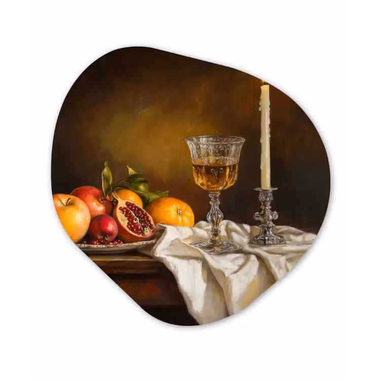 Organisch schilderij - Glas - Fruit -  Stilleven - Wijn - Kaars — 1