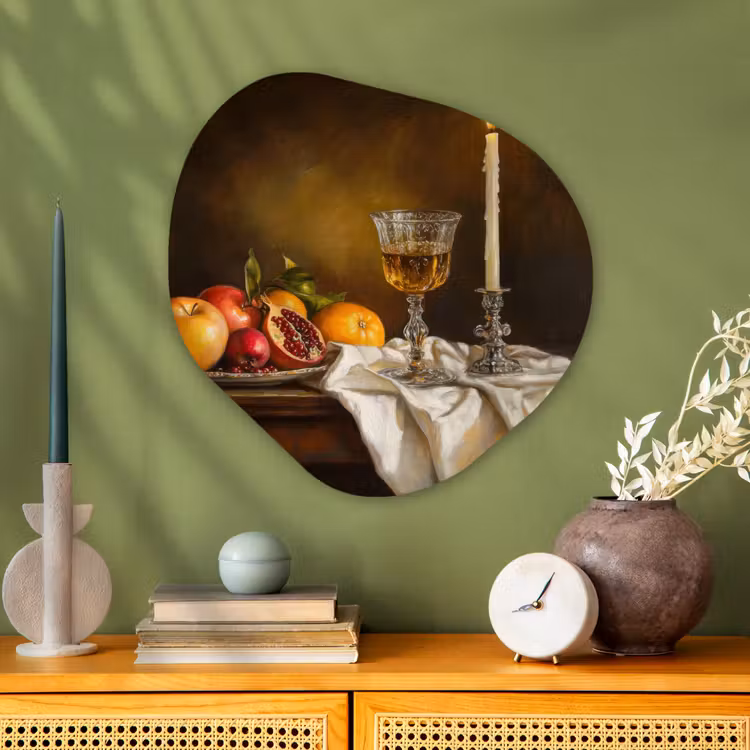 Organisch schilderij - Glas - Fruit -  Stilleven - Wijn - Kaars — 2