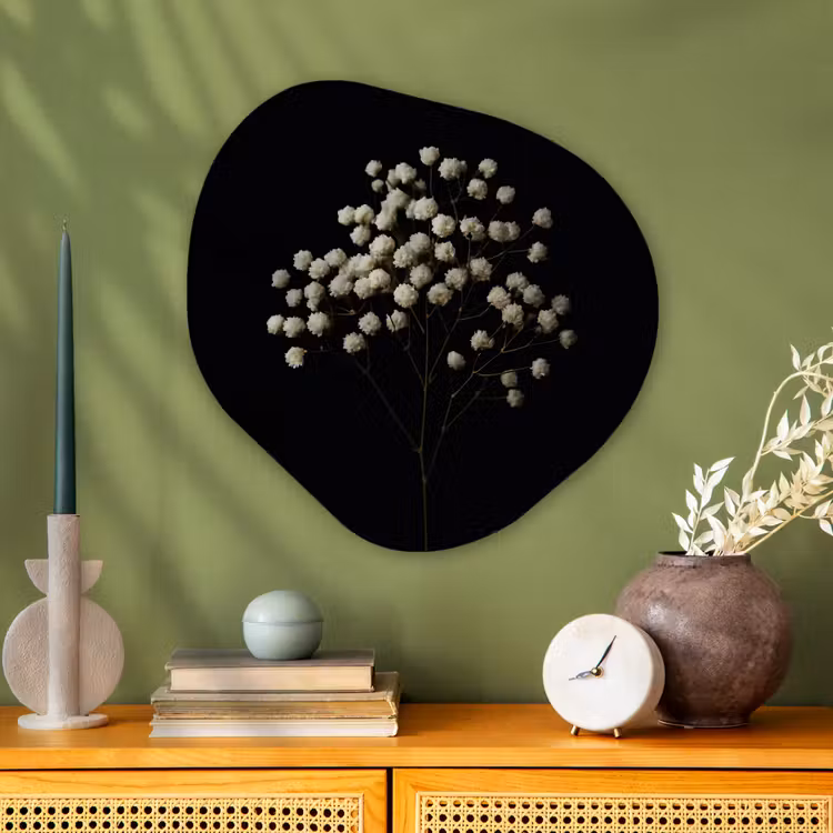 Organisch schilderij - Glas - Gipskruid - Bloemetjes - Wit - Minimalistisch — 2