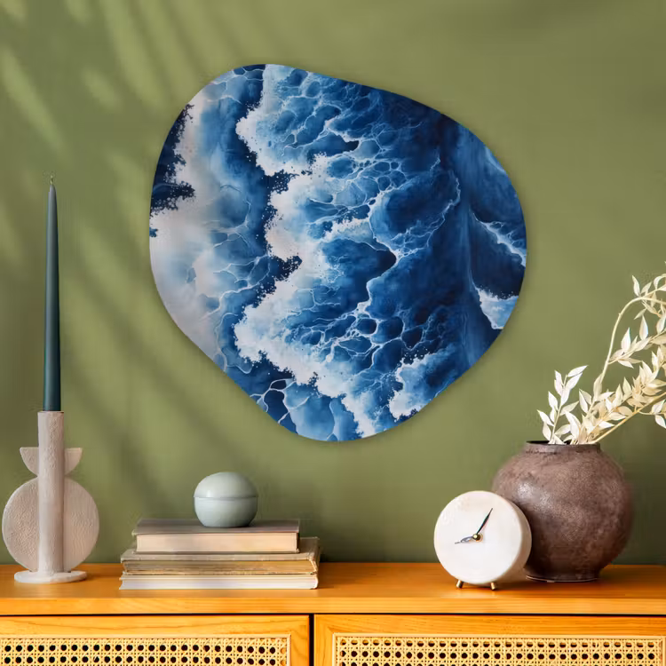 Organisch schilderij - Glas - Golven - Blauw - Schuim — 2