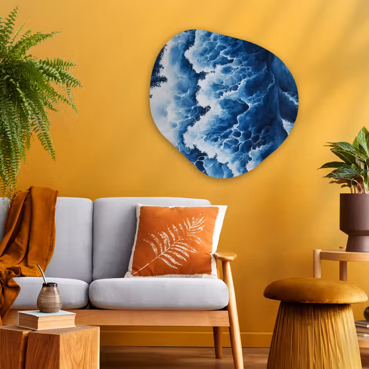 Organisch schilderij - Glas - Golven - Blauw - Schuim — 3