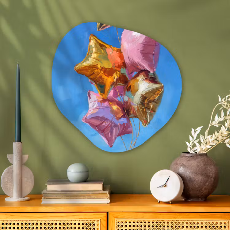 Organisch schilderij - Glas - Ballonnen - Goud - Stervorm - Roze — 2