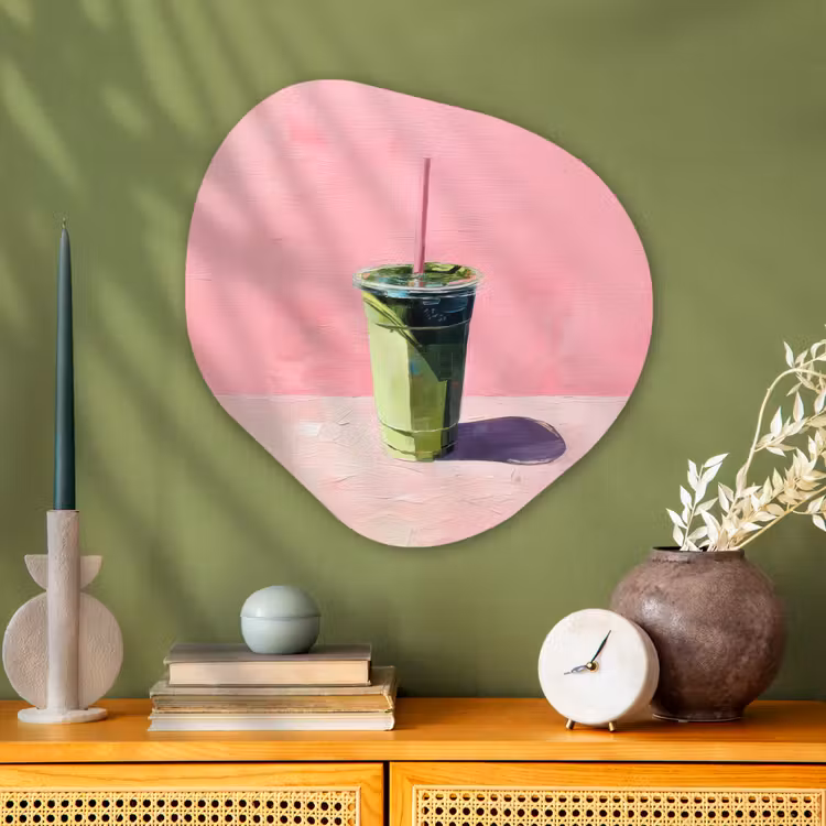 Organisch schilderij - Glas - Beker - Rietje - Minimalistisch - Groen — 2