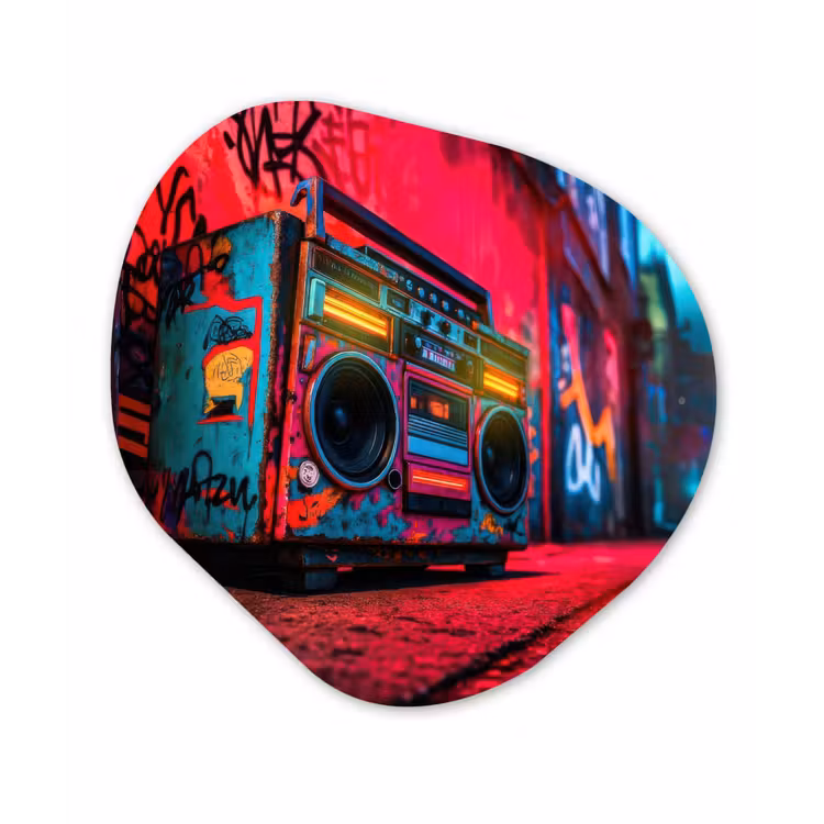 Organisch schilderij - Glas - Boombox - Rood - Graffiti - Neon — 1