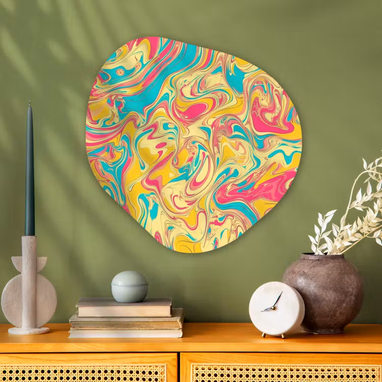Organisch schilderij - Glas - Geel - Roze - Blauw - Retro — 2