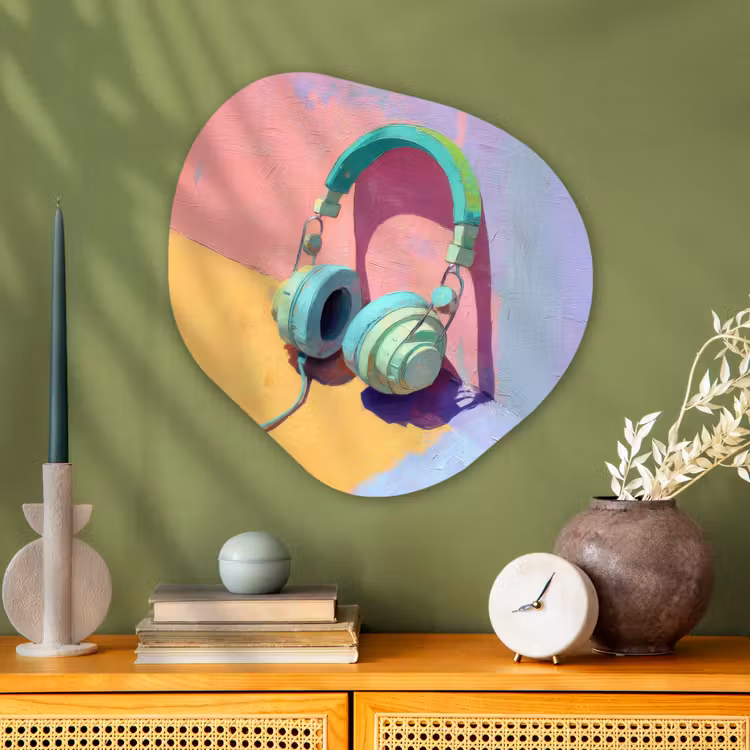 Organisch schilderij - Glas - Koptelefoon - Mintgroen - Draad — 2