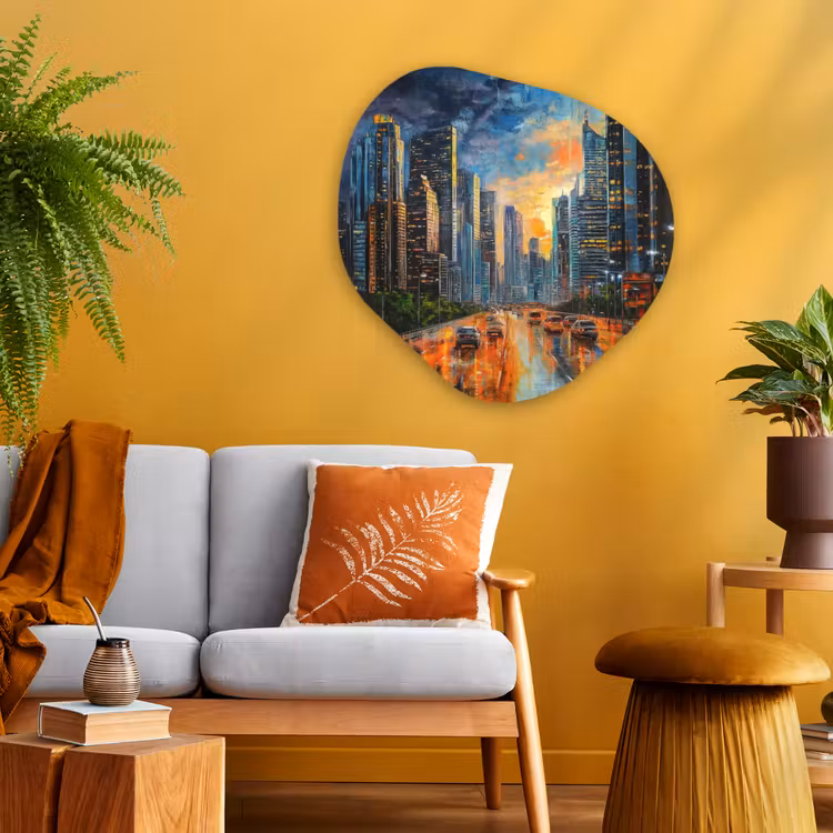 Organisch schilderij - Glas - Auto - Skyline - Zon - Blauw — 3