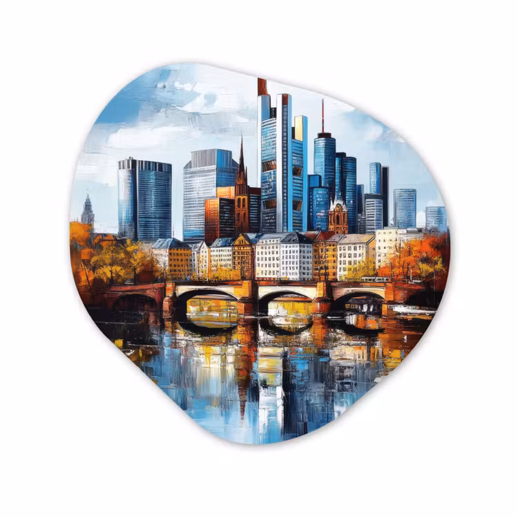 Organisch schilderij - Glas - Bomen Frankfurt- Stad - Skyline - Brug — 1