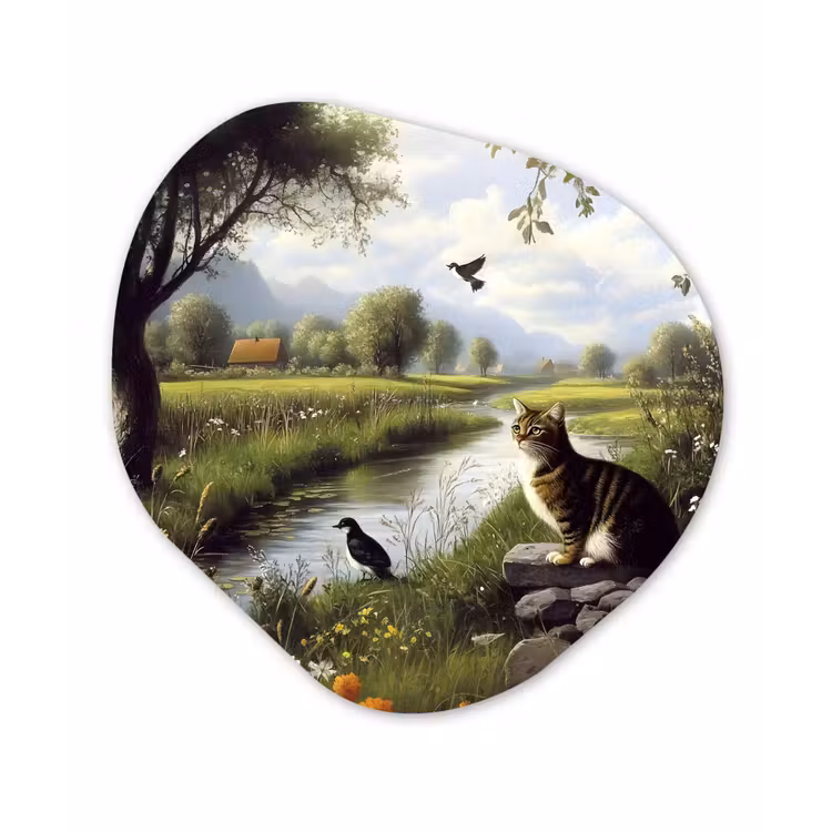 Organisch schilderij - Forex - Kat - Beekje - Weide — 1