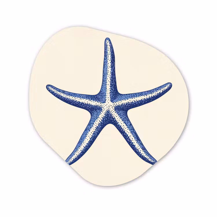 Organisch schilderij - Forex - Blauwe zeester - Minimalistisch - Beige — 1