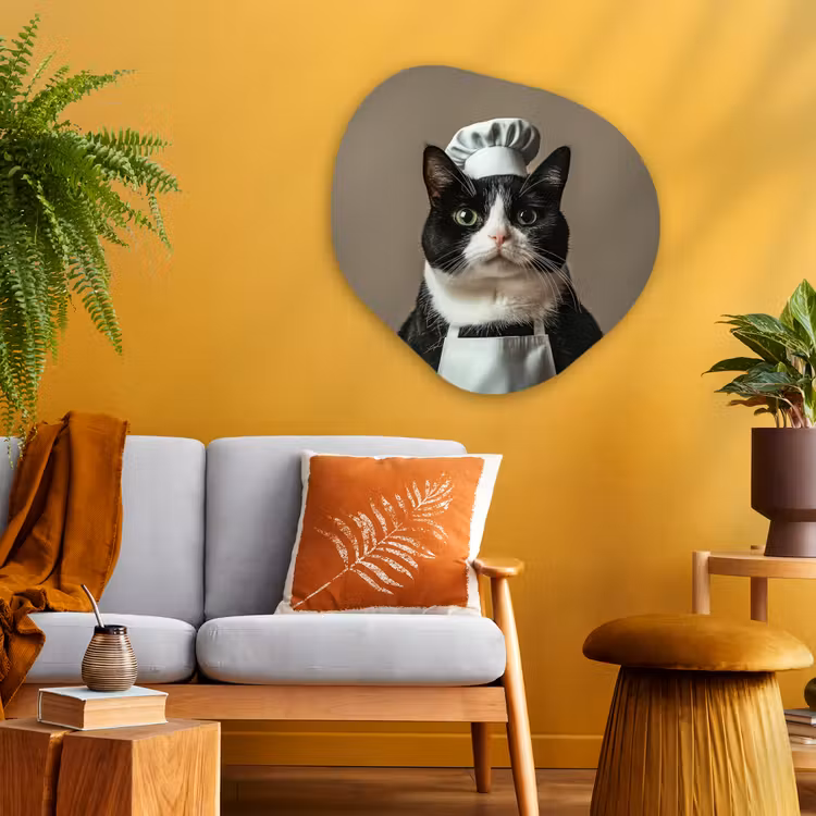 Organisch schilderij - Glas - Kat - Kokskleding - Zwart - Wit — 3
