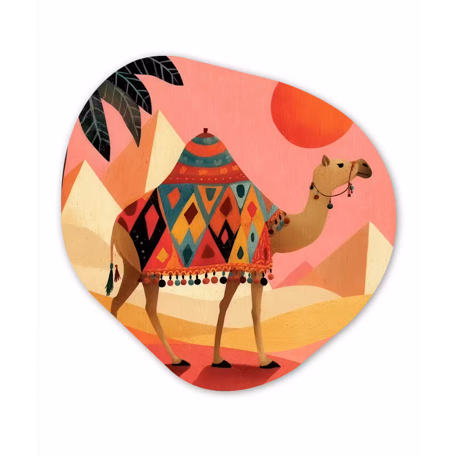 Organisch schilderij - Forex - Kameel - Pyramides - Rode zon — 1