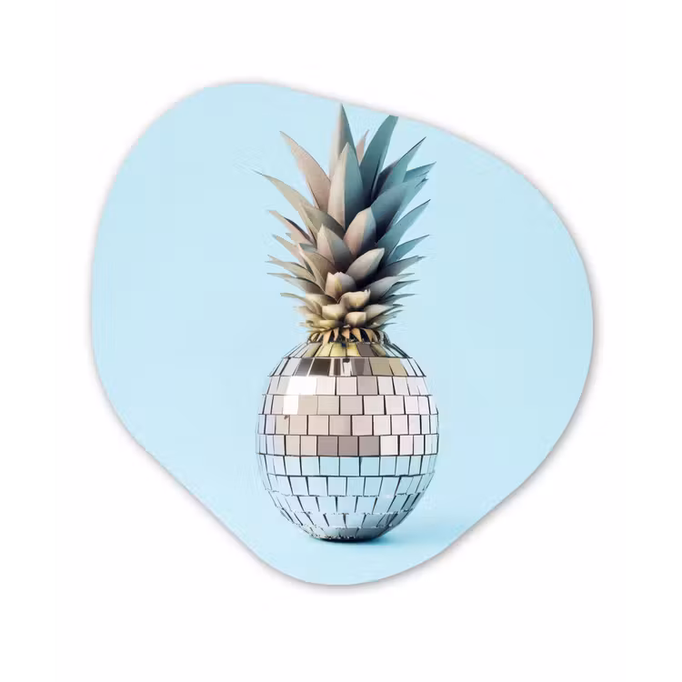 Organisch schilderij - Glas - Blauw - Ananas - Disco - Discobal — 1