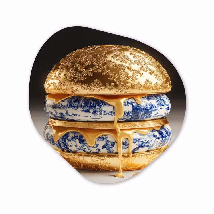 Organisch schilderij - Glas - Delftsblauw - Goud - Burger — 1