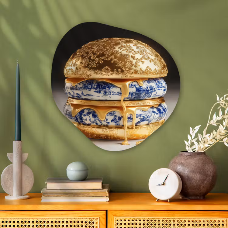 Organisch schilderij - Glas - Delftsblauw - Goud - Burger — 2