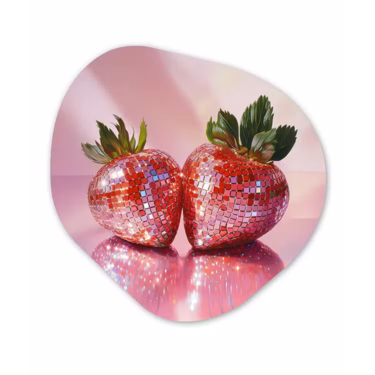 Organisch schilderij - Glas - Disco - Fruit - Glitter - Strawberry — 1