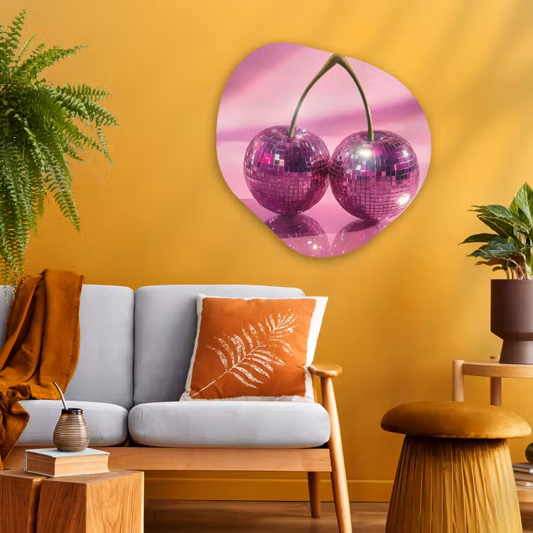 Organisch schilderij - Glas - Glitter - Discobol - Roze - Kersen — 3