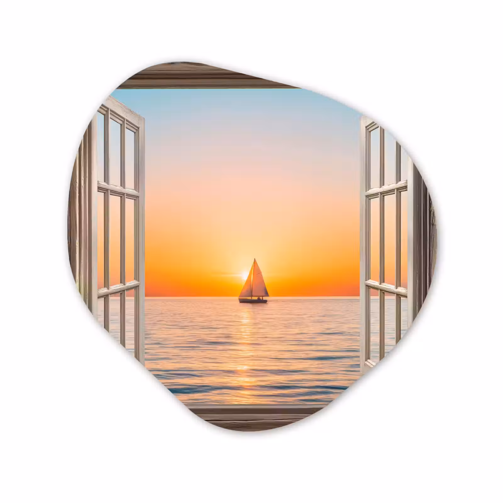Organisch schilderij - Glas - Doorkijk - Zee - Boot - Zonsondergang — 1
