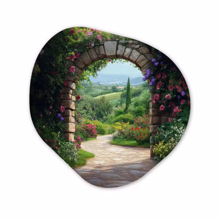 Organisch schilderij - Glas - Doorkijk - Landschap - Bloemen - Pad - Uitzicht — 1