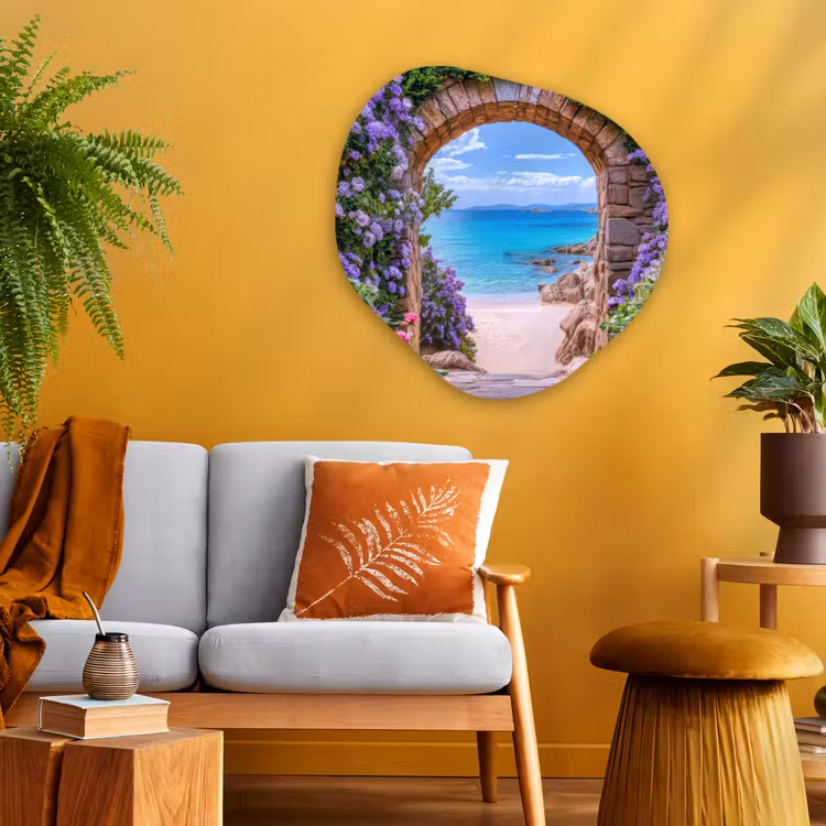 Organisch schilderij - Glas - Doorkijk - Poort - Zee - Strand - Rotsen — 3