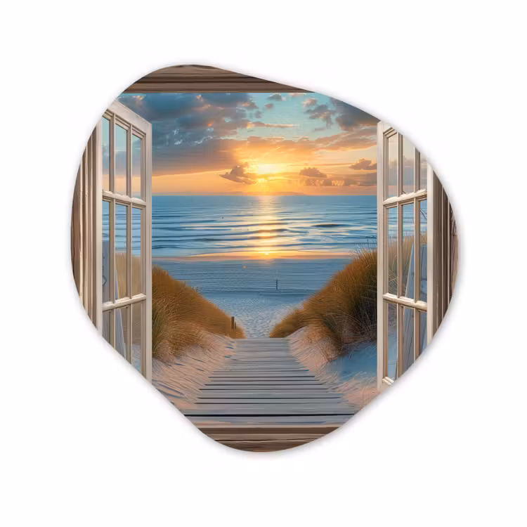 Organisch schilderij - Glas - Doorkijk - Strand - Pad - Zonsondergang — 1