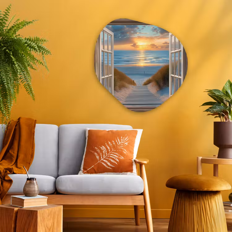 Organisch schilderij - Glas - Doorkijk - Strand - Pad - Zonsondergang — 3