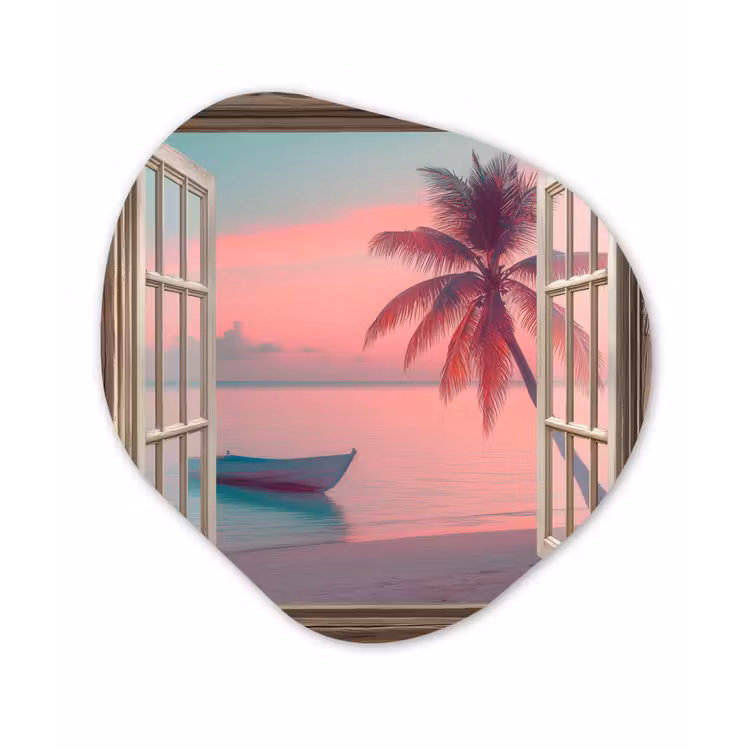 Organisch schilderij - Glas - Doorkijk - Strand - Palmboom - Tropisch — 1