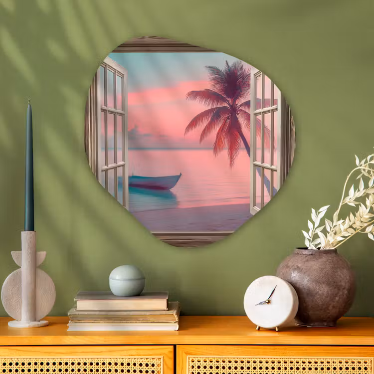 Organisch schilderij - Glas - Doorkijk - Strand - Palmboom - Tropisch — 2