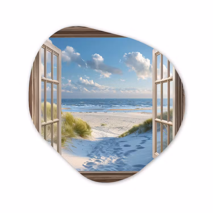 Organisch schilderij - Glas - Doorkijk - Strand - Raam - Duinen - Zee — 1