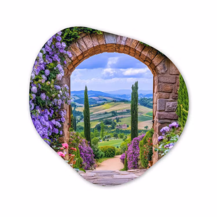 Organisch schilderij - Glas - Doorkijk - Toscane - Landschap - Poort — 1