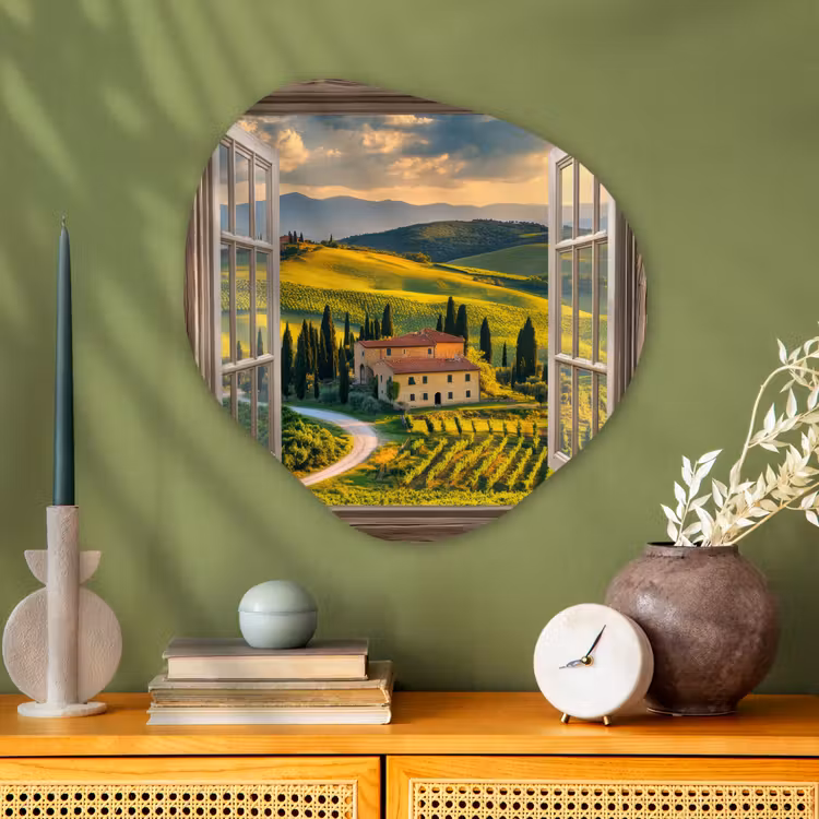 Organisch schilderij - Glas - Doorkijk - Toscane - Uitzicht - Landschap - Zomer — 2