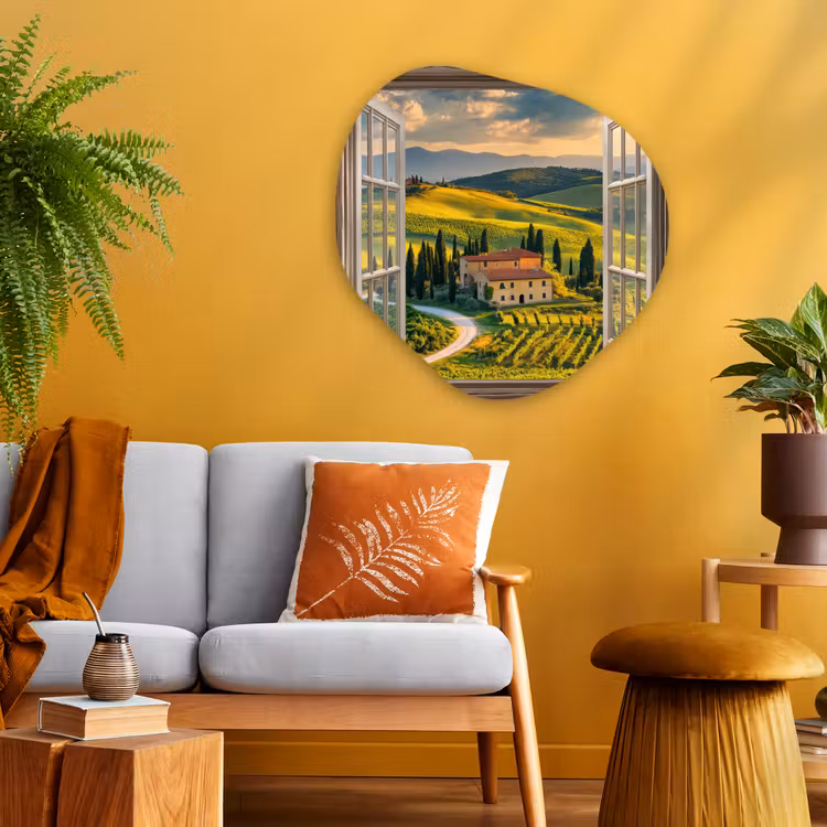 Organisch schilderij - Glas - Doorkijk - Toscane - Uitzicht - Landschap - Zomer — 3