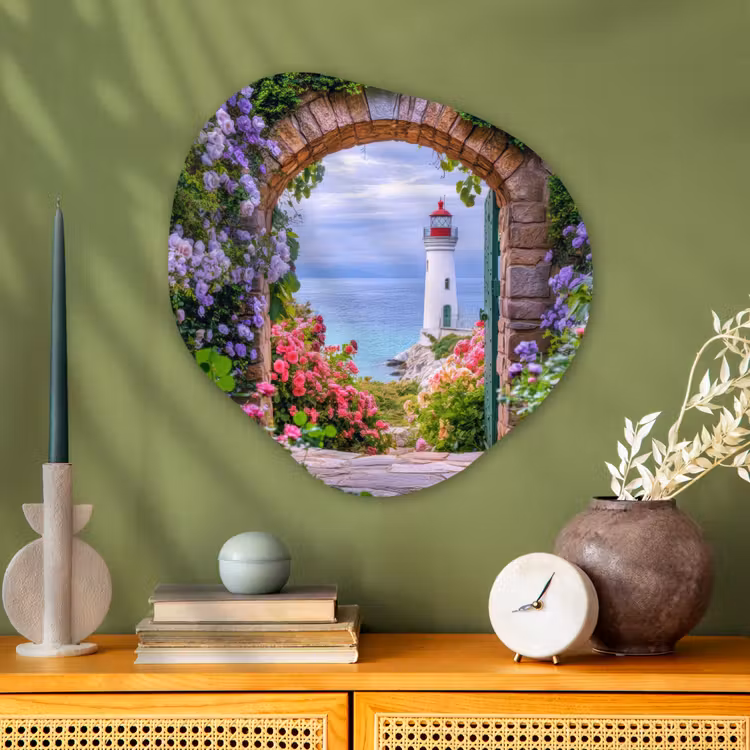 Organisch schilderij - Glas - Doorkijk - Vuurtoren - Bloemen - Uitzicht — 2