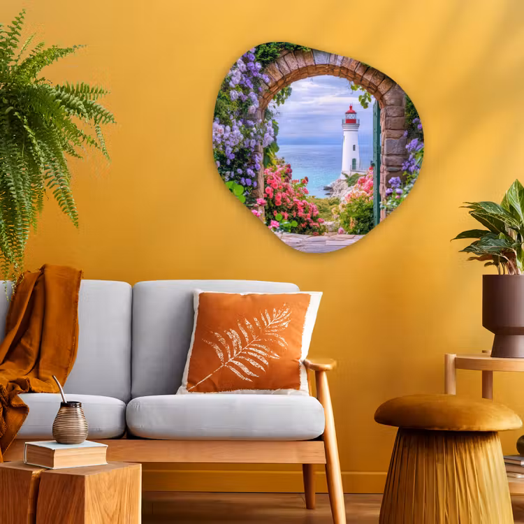 Organisch schilderij - Glas - Doorkijk - Vuurtoren - Bloemen - Uitzicht — 3