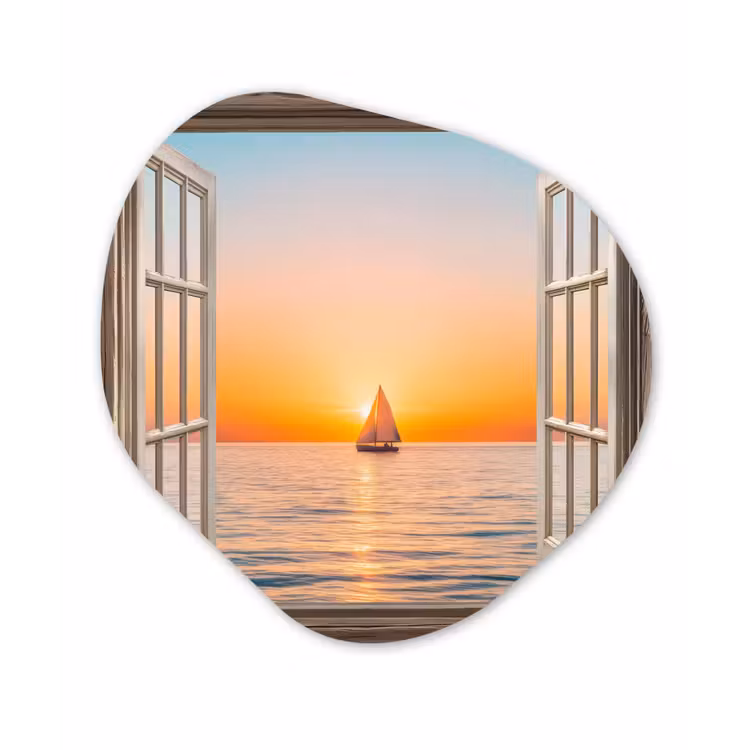 Organisch schilderij - Glas - Doorkijk - Zee - Boot - Zonsondergang — 1